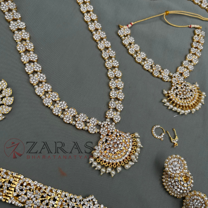 Bharatanatyam Dance Jewellery - D Manga White Stone Full Set image 2