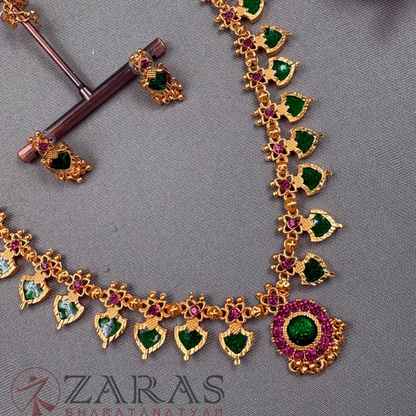 Bharatanatyam Dance Jewellery Haaram - Flower V Enamal Maalai / Stort Haaram with Kammal image 1