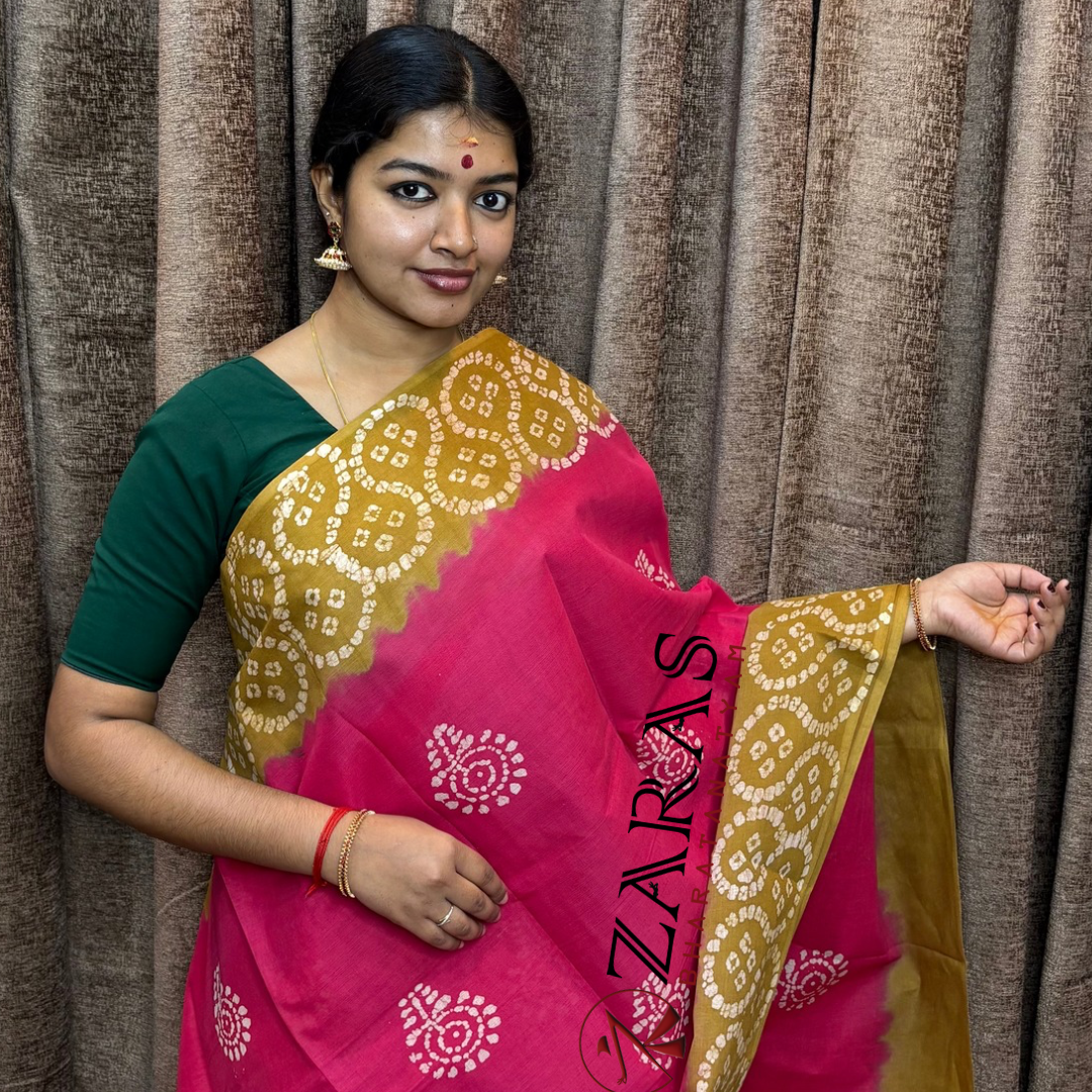 Bharatanatyam Dance Practice Saree - D Sandal with Pink Bandini Saree image 0