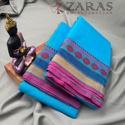 Bharatanatyam Dance Practice Saree - Blue with Pink Temple Coin Border image 2