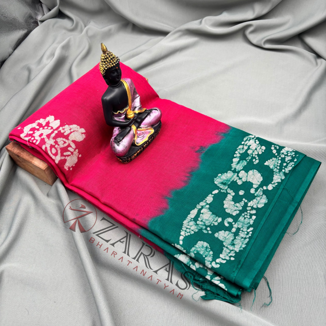 Bharatanatyam Dance Practice Saree - Pink with Green Bandini Saree image 1