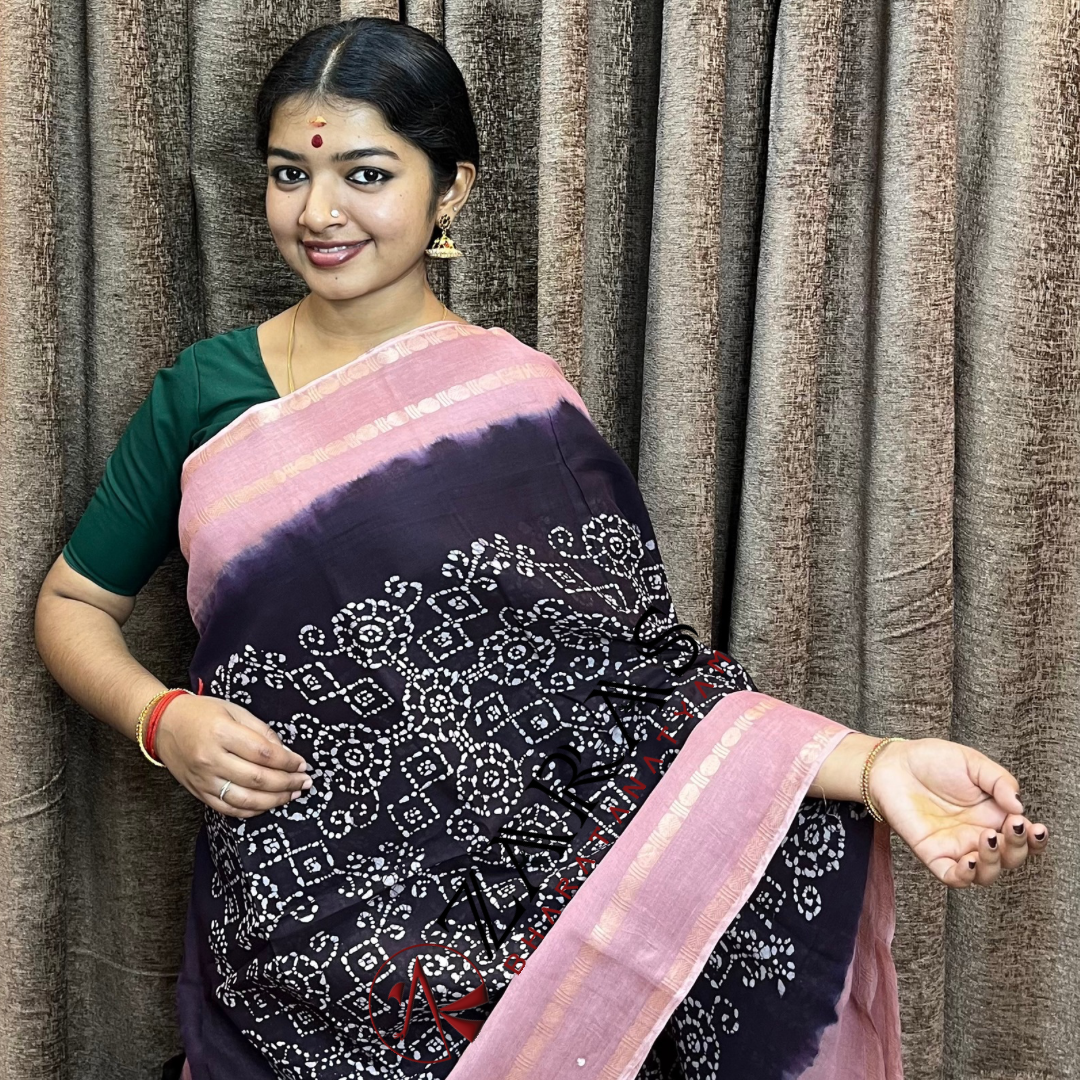 Bharatanatyam Dance Practice Saree - Dark V with Peach Bandini Saree image 0