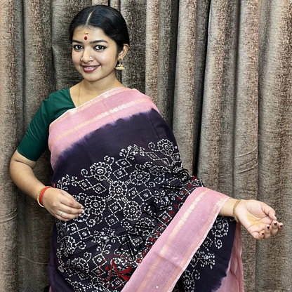Bharatanatyam Dance Practice Saree - Dark V with Peach Bandini Saree image 0