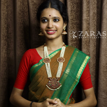 Bharatanatyam Dance Jewellery - 4 Lines Beads Sun Padak RG Kemp Haaram / Long Chain image 1