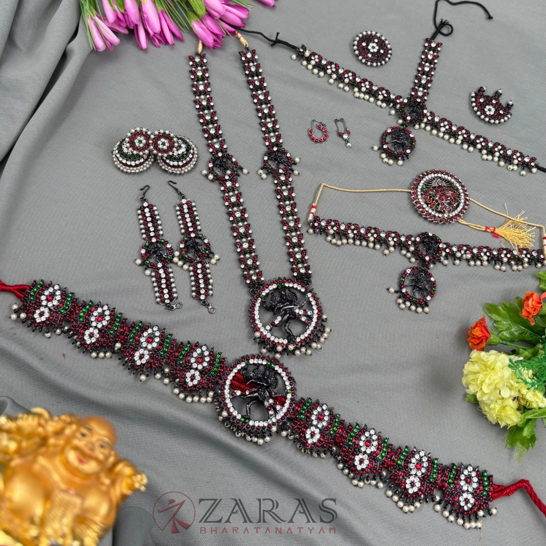 Bharatanatyam Dance Black Jewellery - Nataraj & Lotus Full Set Kemp RGS image 2