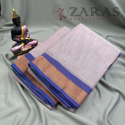 Bharatanatyam Dance Practice Saree - Grey with Gold Plain Border image 1