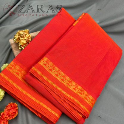 Bharatanatyam Dance Practice Saree - Orange with Yellow S Temple Border (6mtr) image 1