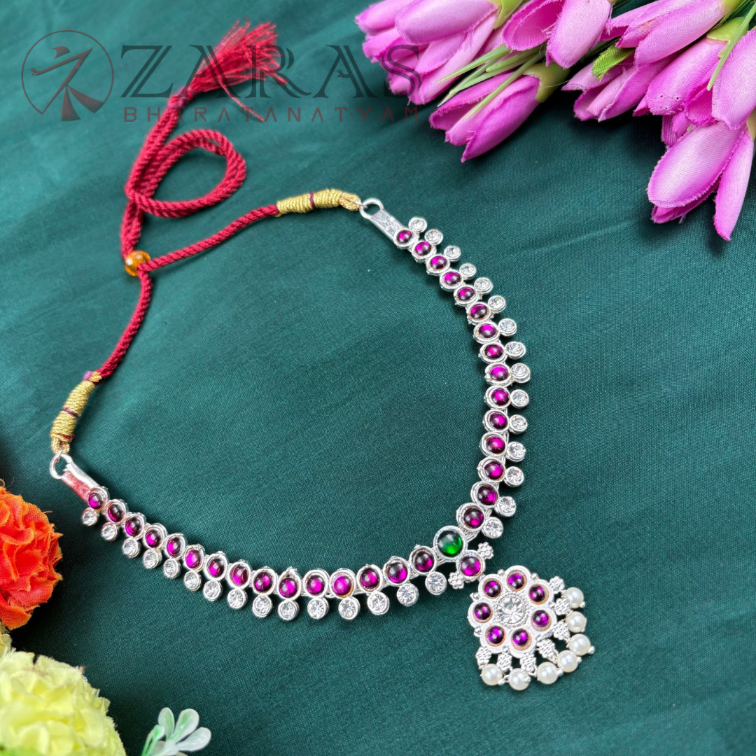 Bharatanatyam Dance Silver Jewellery - Attigai Necklace PG Kemp Stone image 0