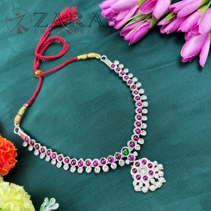 Bharatanatyam Dance Silver Jewellery - Attigai Necklace PG Kemp Stone image 0