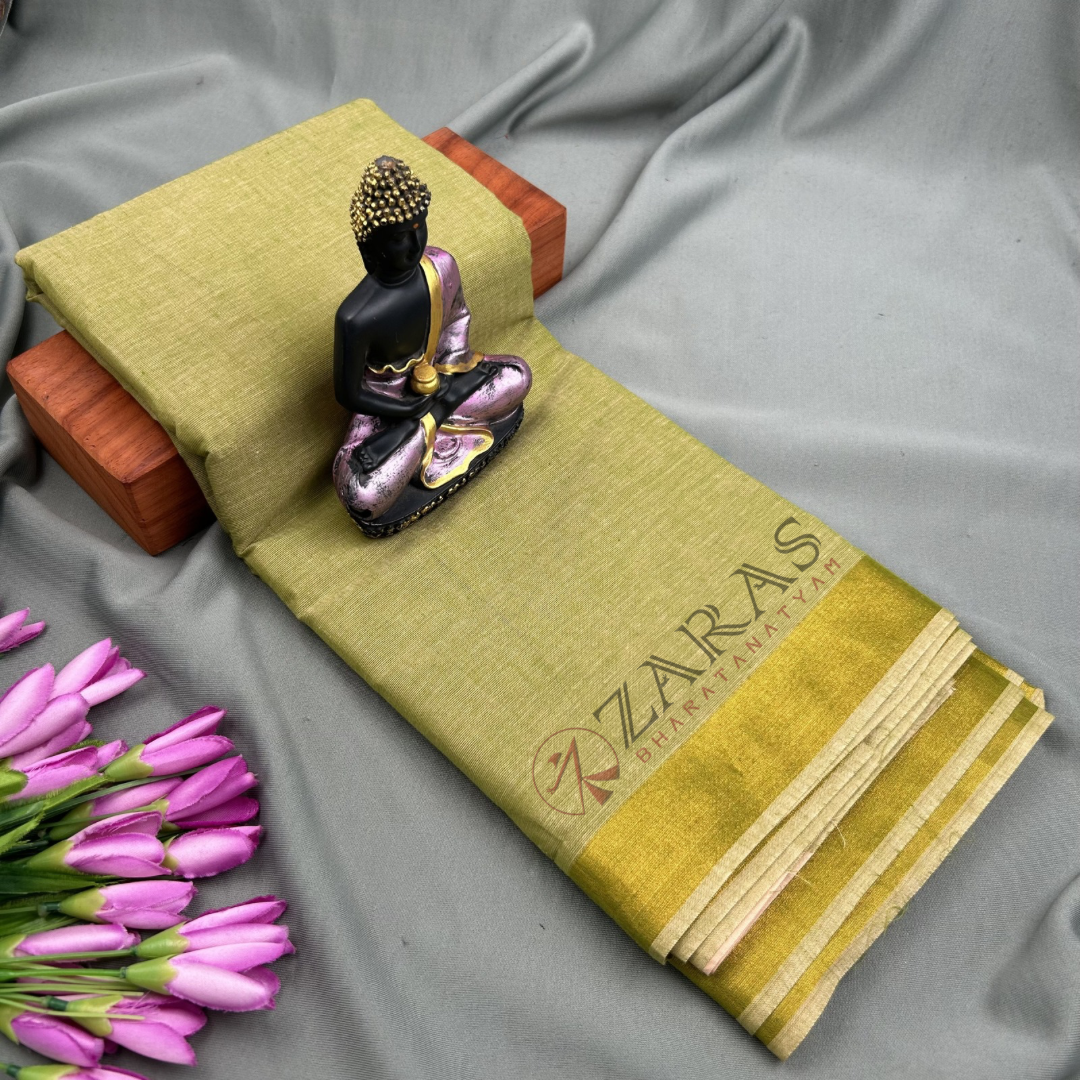 Bharatanatyam Dance Practice Saree - L Mehndi Green with Gold Plain Border image 0