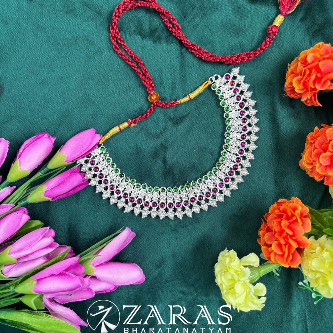 Bharatanatyam Dance Silver Jewellery - S Round Design Necklace PG Kemp CS image 0