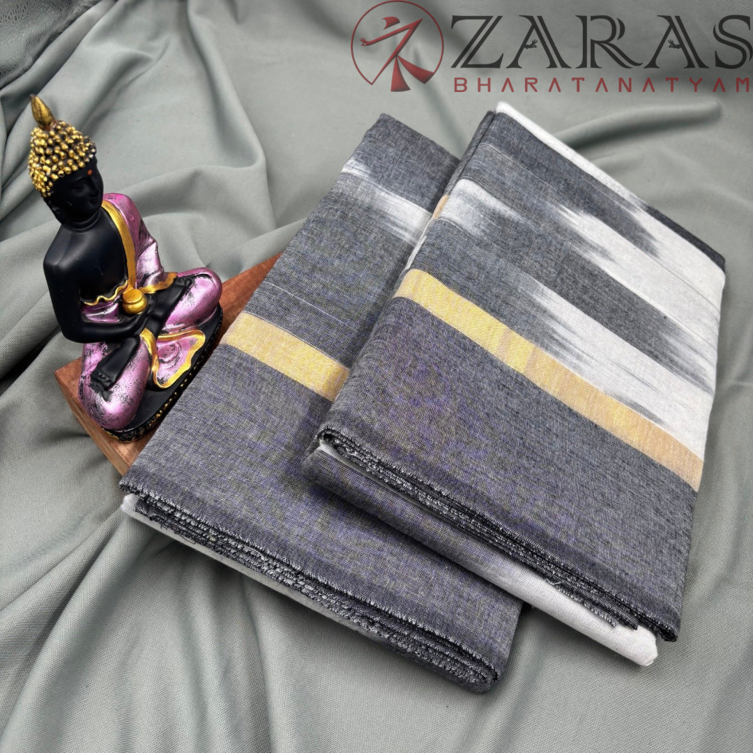 Bharatanatyam Dance Practice Saree - White Grey Mixed Ikkat Saree image 2
