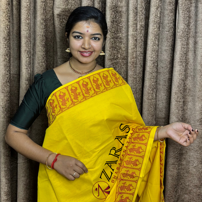 Bharatanatyam Dance Practice Saree - M Yellow With Red Doll Border image 0