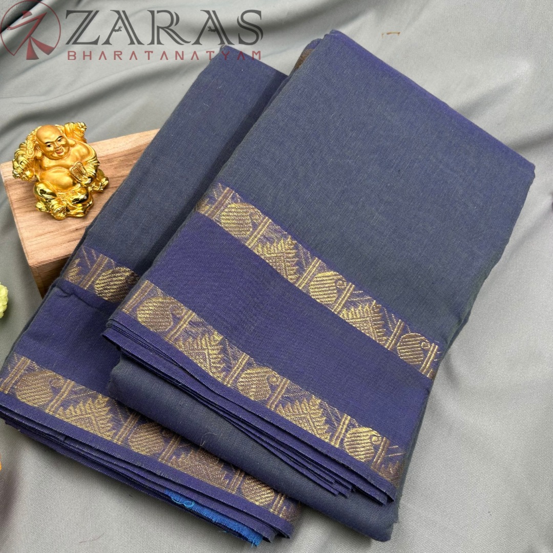 Bharatanatyam Dance Practice Saree - Grey with Gold Manga and Temple Border image 1