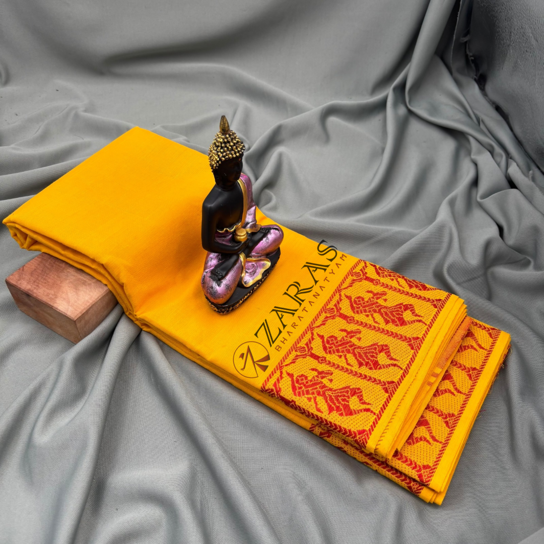 Bharatanatyam Dance Practice Saree - Yellow Red Doll Border image 1