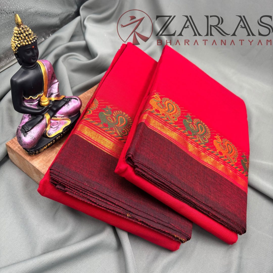 Bharatanatyam Dance Practice Saree - B Red Vio Small Peacock Border image 2