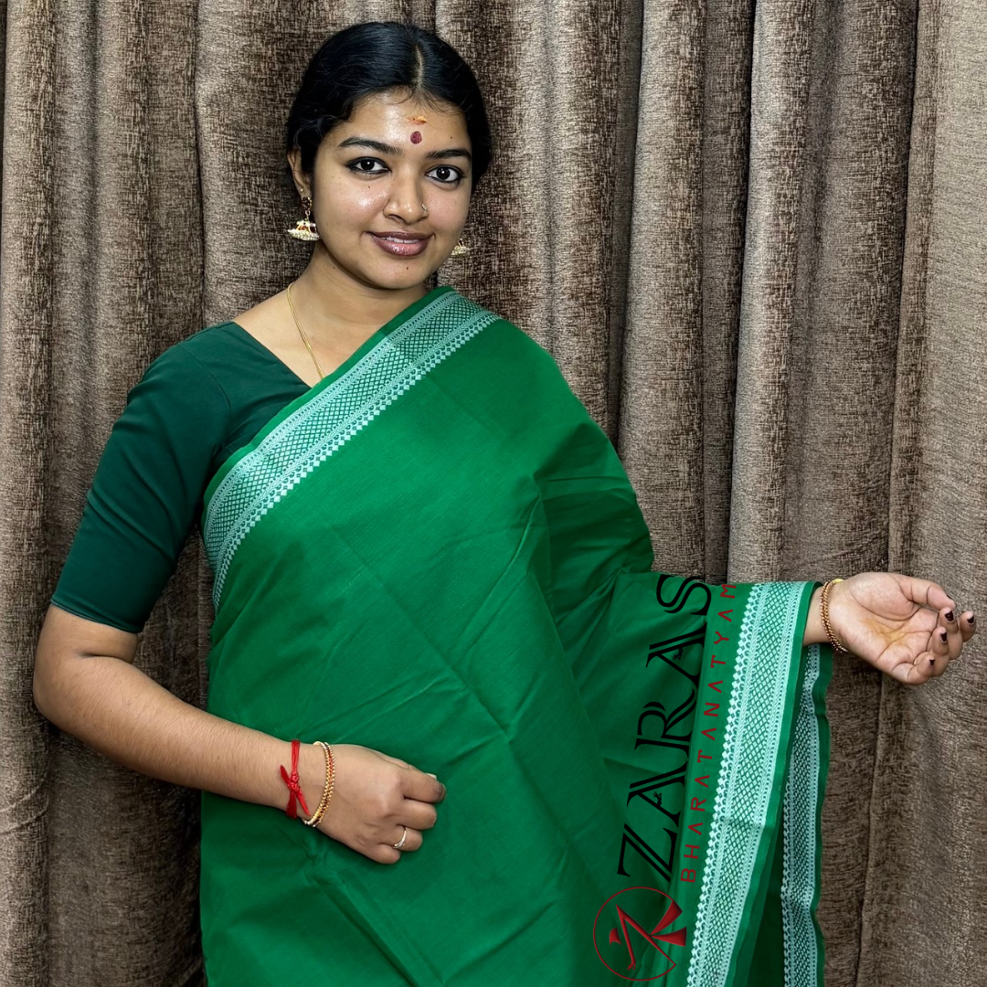 Bharatanatyam Dance Practice Saree - Green White S Gopuram Diamond image 0