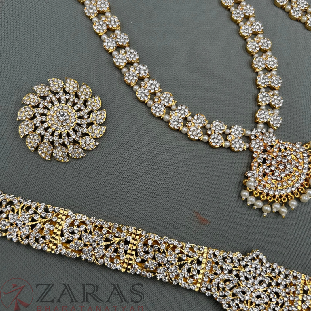 Bharatanatyam Dance Jewellery - D Manga White Stone Full Set image 3