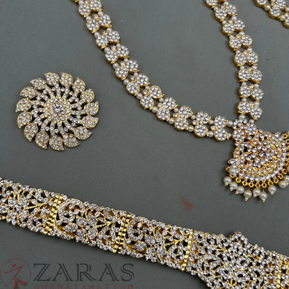 Bharatanatyam Dance Jewellery - D Manga White Stone Full Set image 3