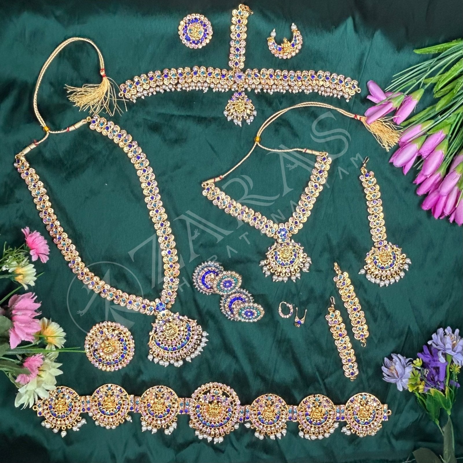 Bharatanatyam Dance Jewellery Full set - Mee Design D Blue Stone image 0