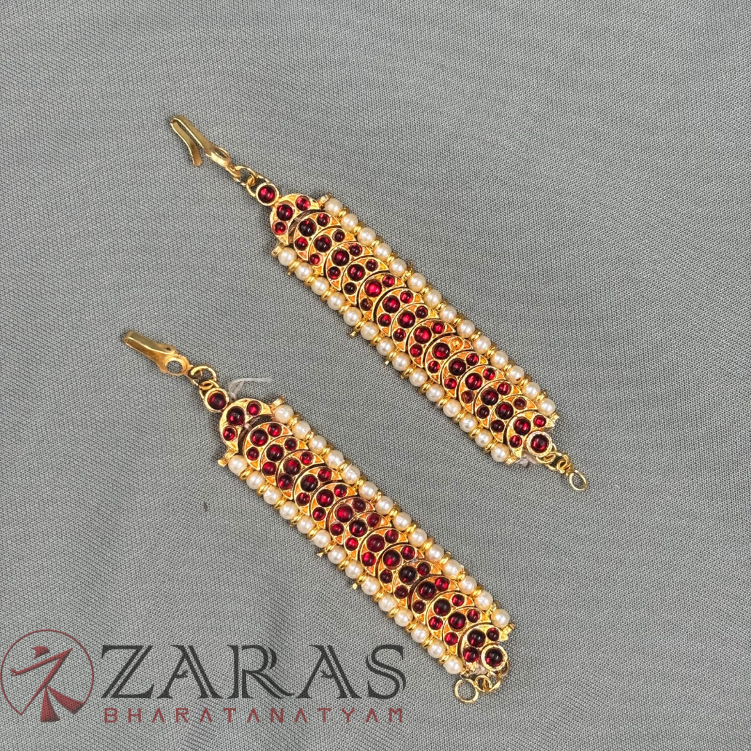 Bharatanatyam Dance Jewellery - Moon Design Red Kemp Maatal B image 2