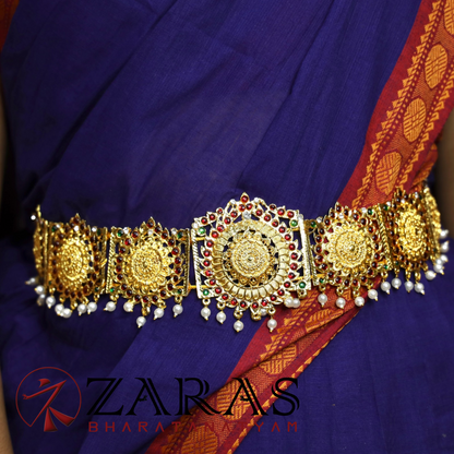 Bharatanatyam Dance Jewellery - RG Kemp Round Flower Hip Belt (Ottiyanam) image 0