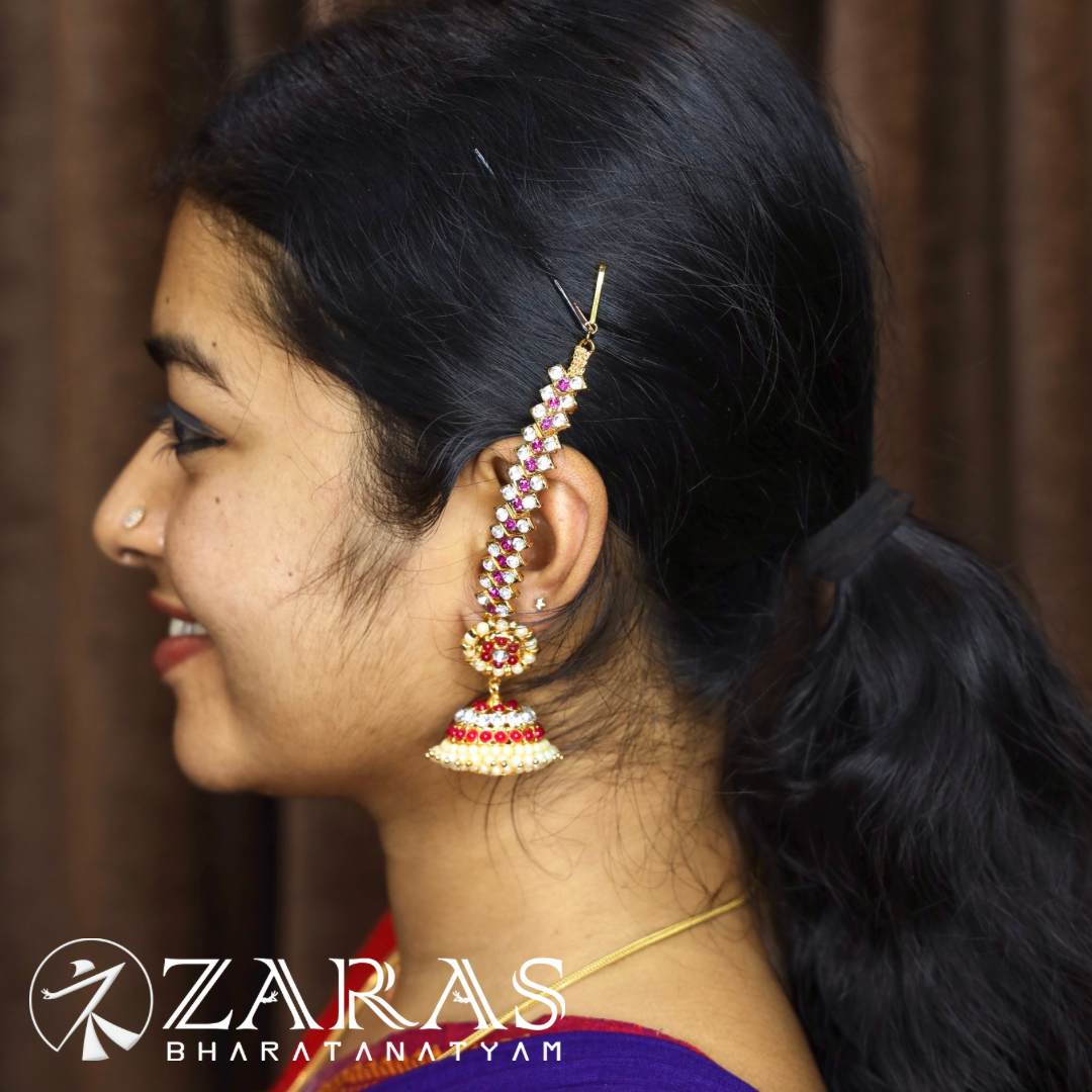 Bharatanatyam Dance Jewellery - Maatal White with Centre Pink Stone image 1
