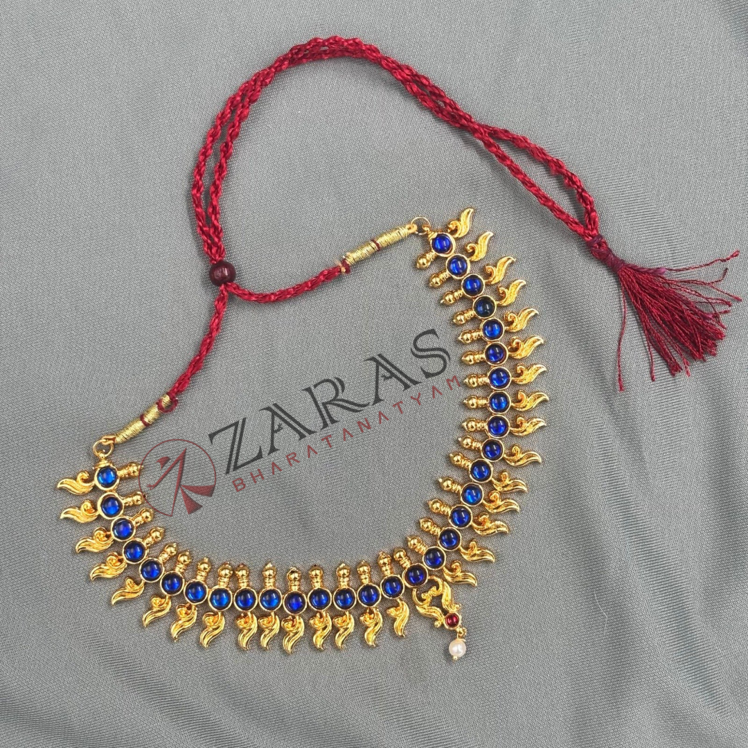 Bharatanatyam Dance Jewellery - Necklace Leaf Design Blue Kemp image 2