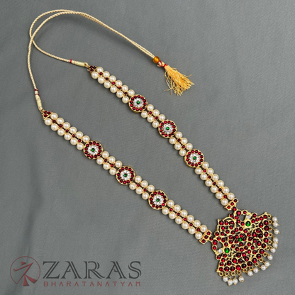 Bharatanatyam Dance Jewellery - Padak with Beads RG Kemp Haaram / Long Chain image 2