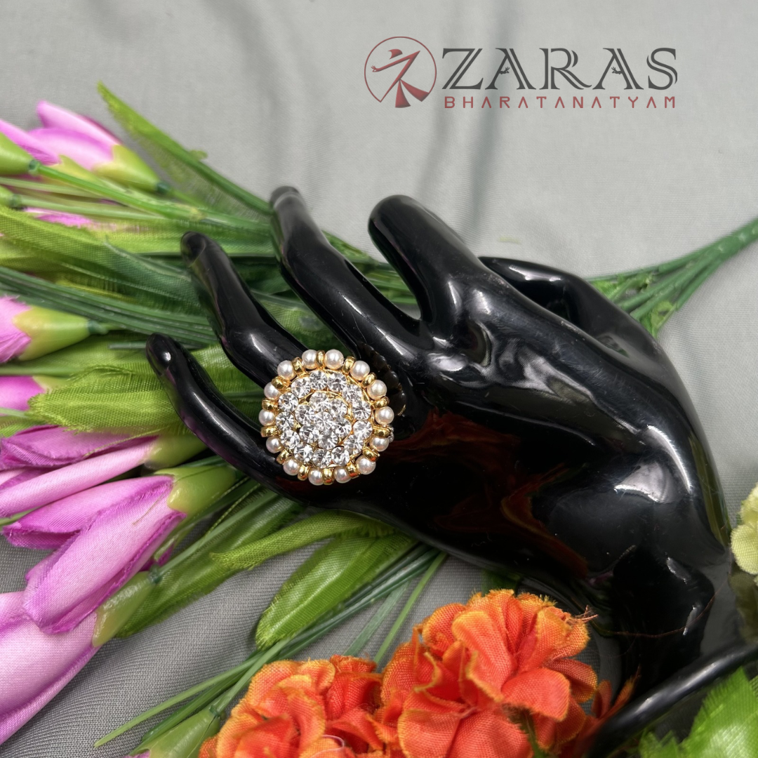 Bharatanatyam Dance Jewellery - Finger Ring White Stone CS (Big) (Adjustable) image 0