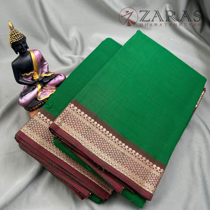Bharatanatyam Dance Practice Saree - Green with Brown Gopuram Border image 1