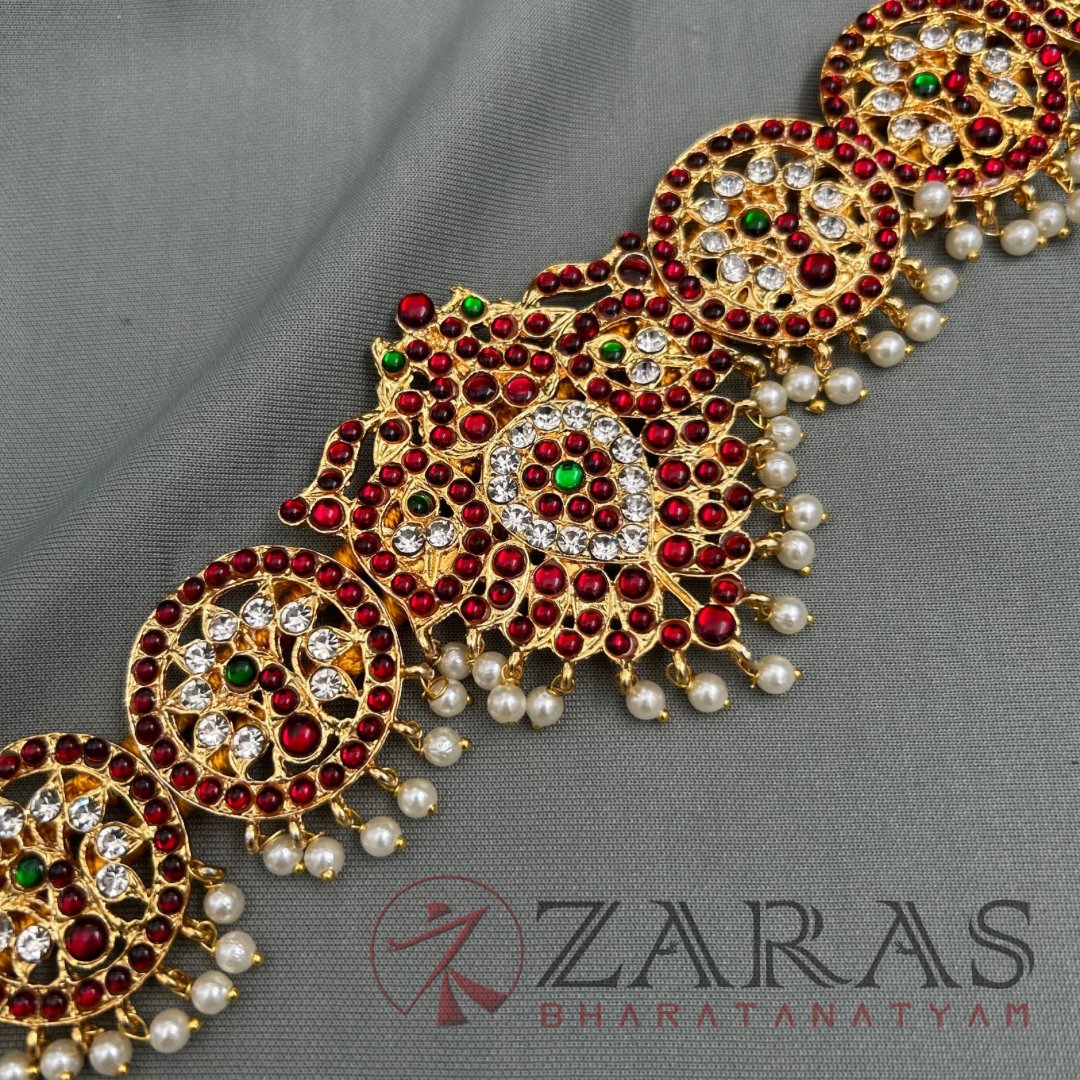 Bharatanatyam Dance Jewellery - Leaf & Peacock RG Kemp CS Hip Belt (Ottiyanam) image 1
