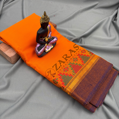 Bharatanatyam Dance Practice Saree - Mango Yellow Violet Gopuram Border image 1
