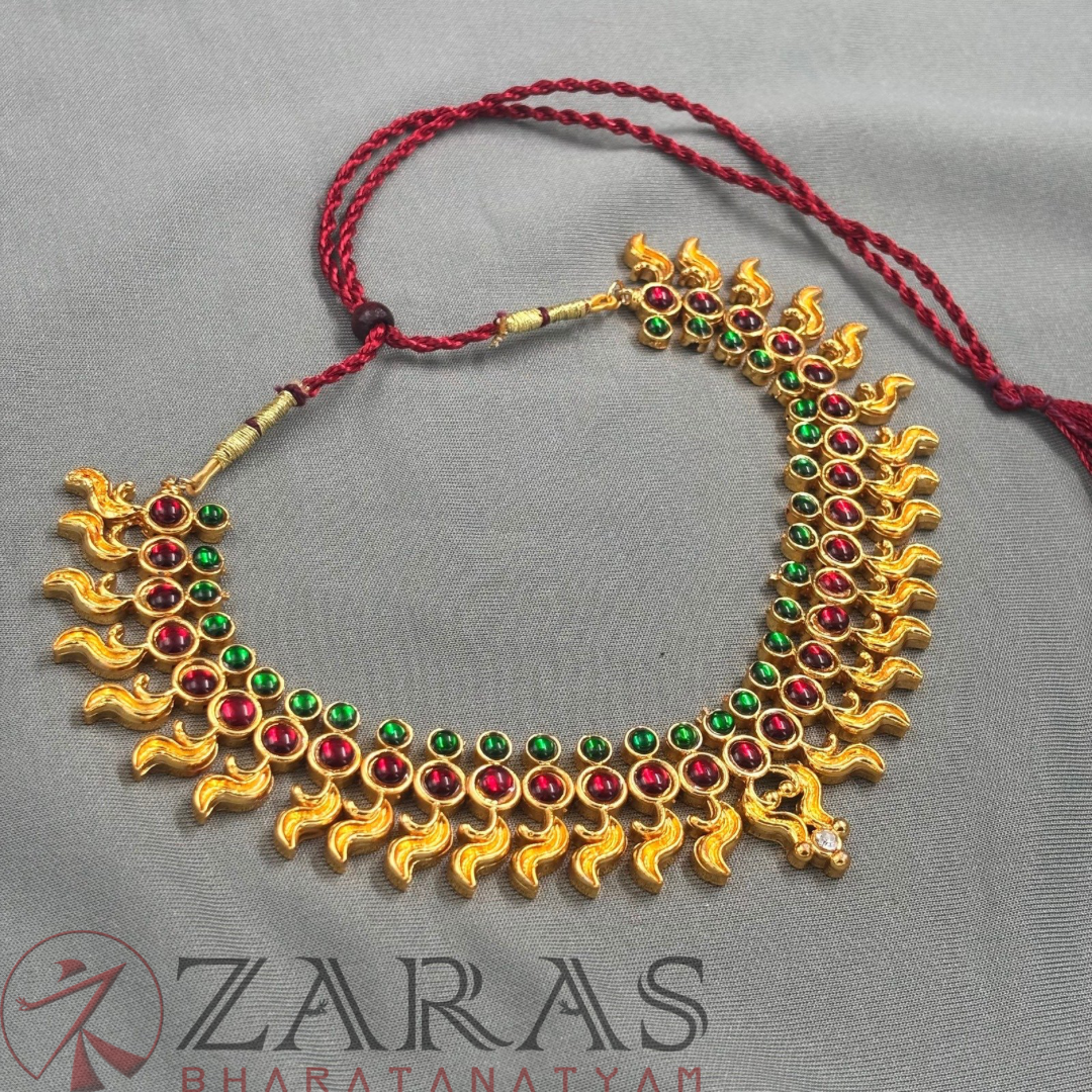 Bharatanatyam Dance Jewellery - Necklace Leaf Design Red Green Kemp image 3