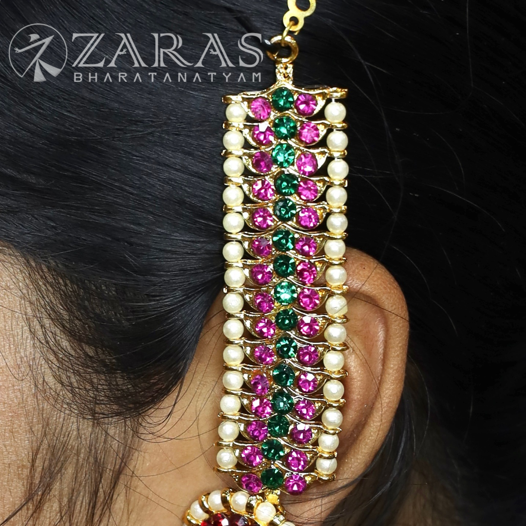 Bharatanatyam Dance Jewellery - MI Maatal Pink with Centre Green Stone image 0