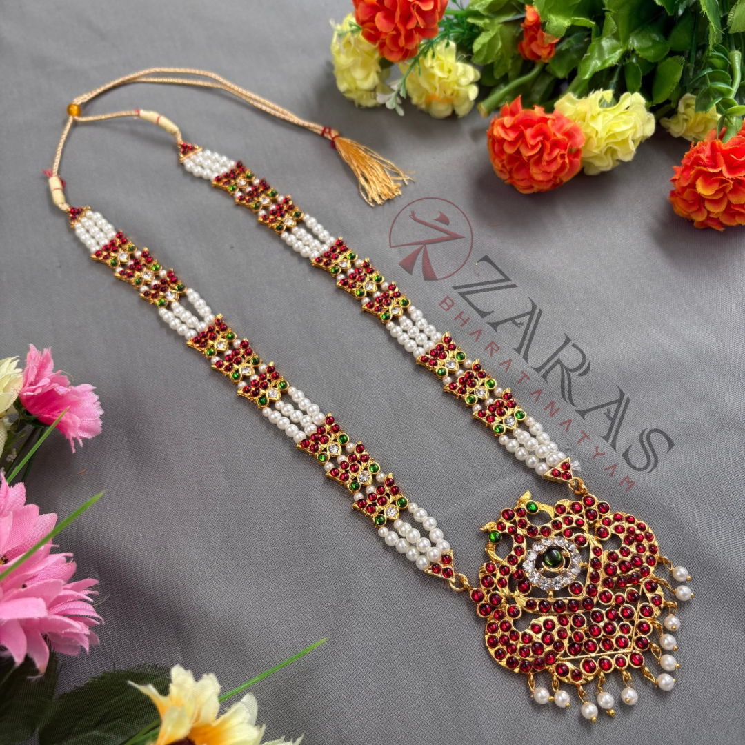 Bharatanatyam Dance Jewellery - Peacock Beads Lotus RG Kemp Maalai / Haaram image 1