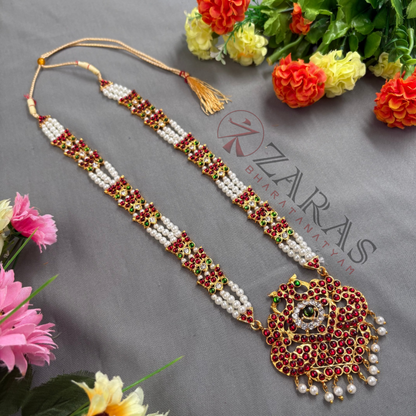 Bharatanatyam Dance Jewellery - Peacock Beads Lotus RG Kemp Maalai / Haaram image 1