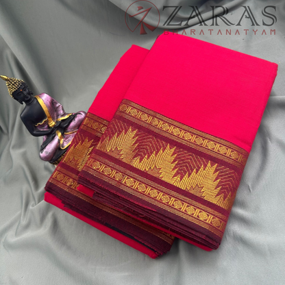 Bharatanatyam Dance Practice Saree - Red with Maroon Temple Border (6 mtr) image 1