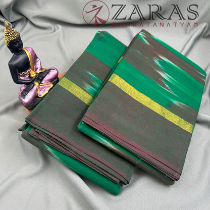 Bharatanatyam Dance Practice Saree - Green with Maroon Ikkat Border image 1