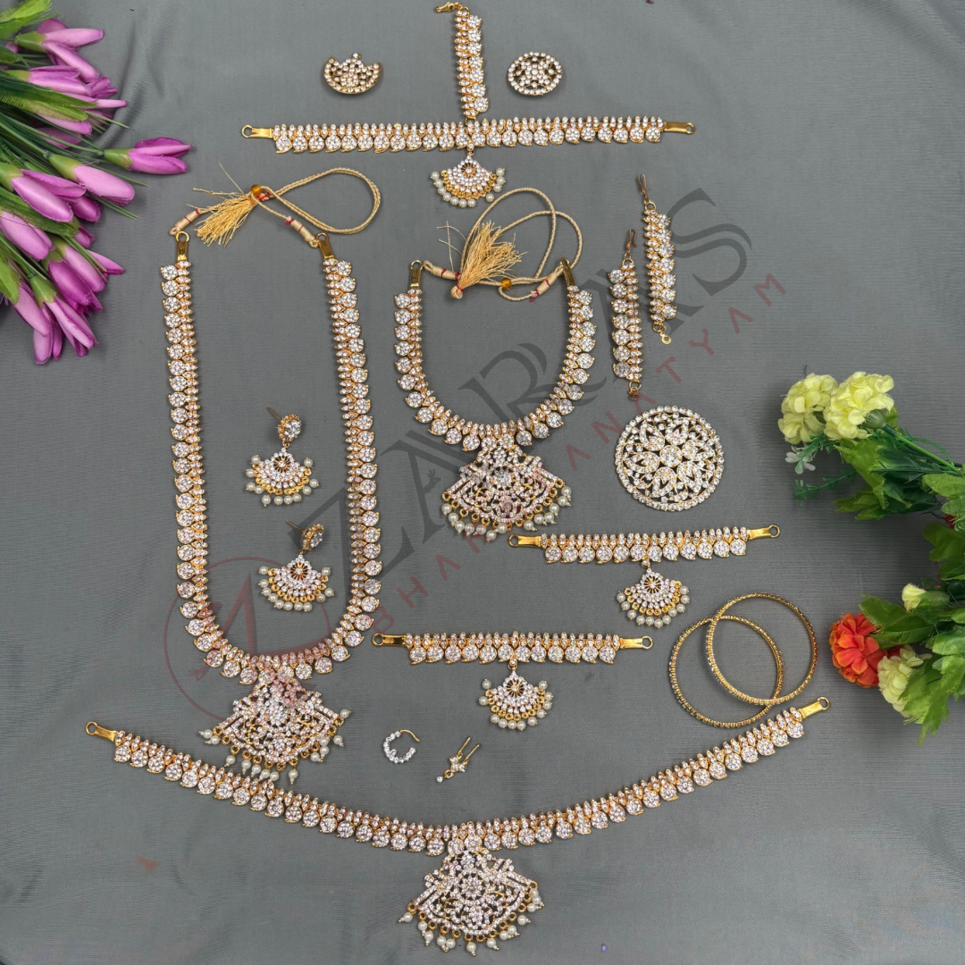 Bharatanatyam Dance Jewellery - Manga Full Set White Stone (2mm) image 0