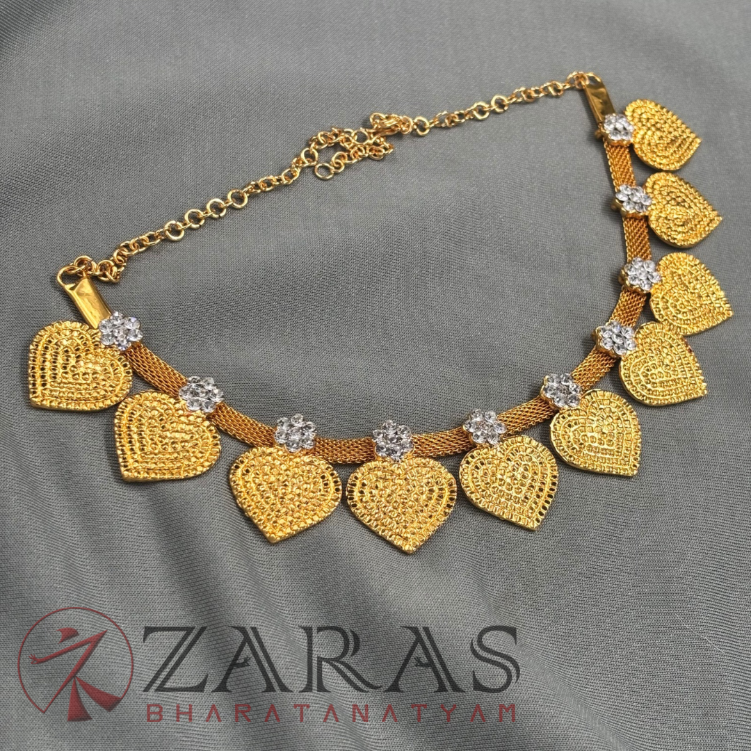 Bharatanatyam Dance Jewellery - Necklace Heart Design Full Gold SA image 3