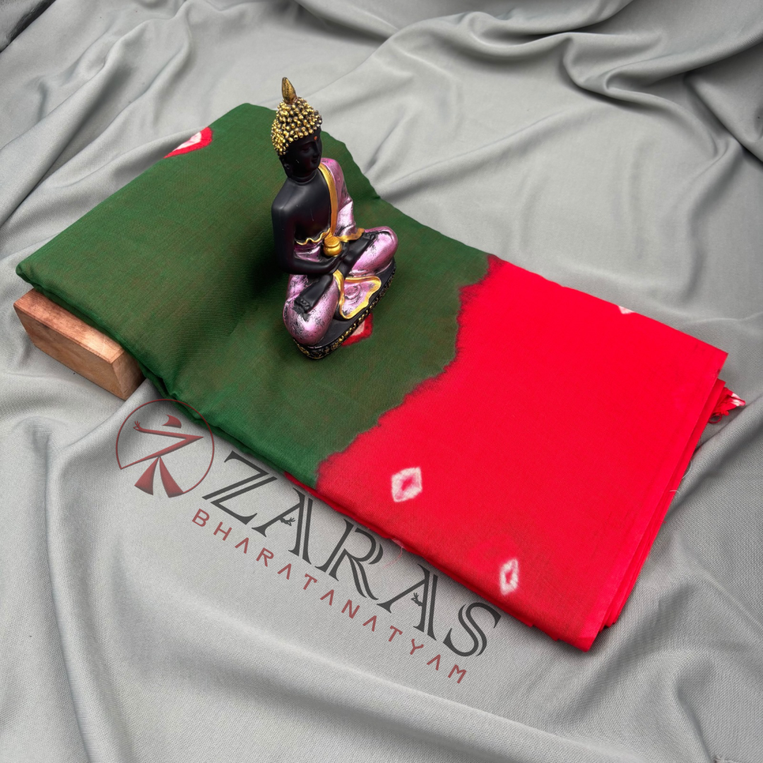 Bharatanatyam Dance Practice Saree - Green with Red Bandini Saree image 1