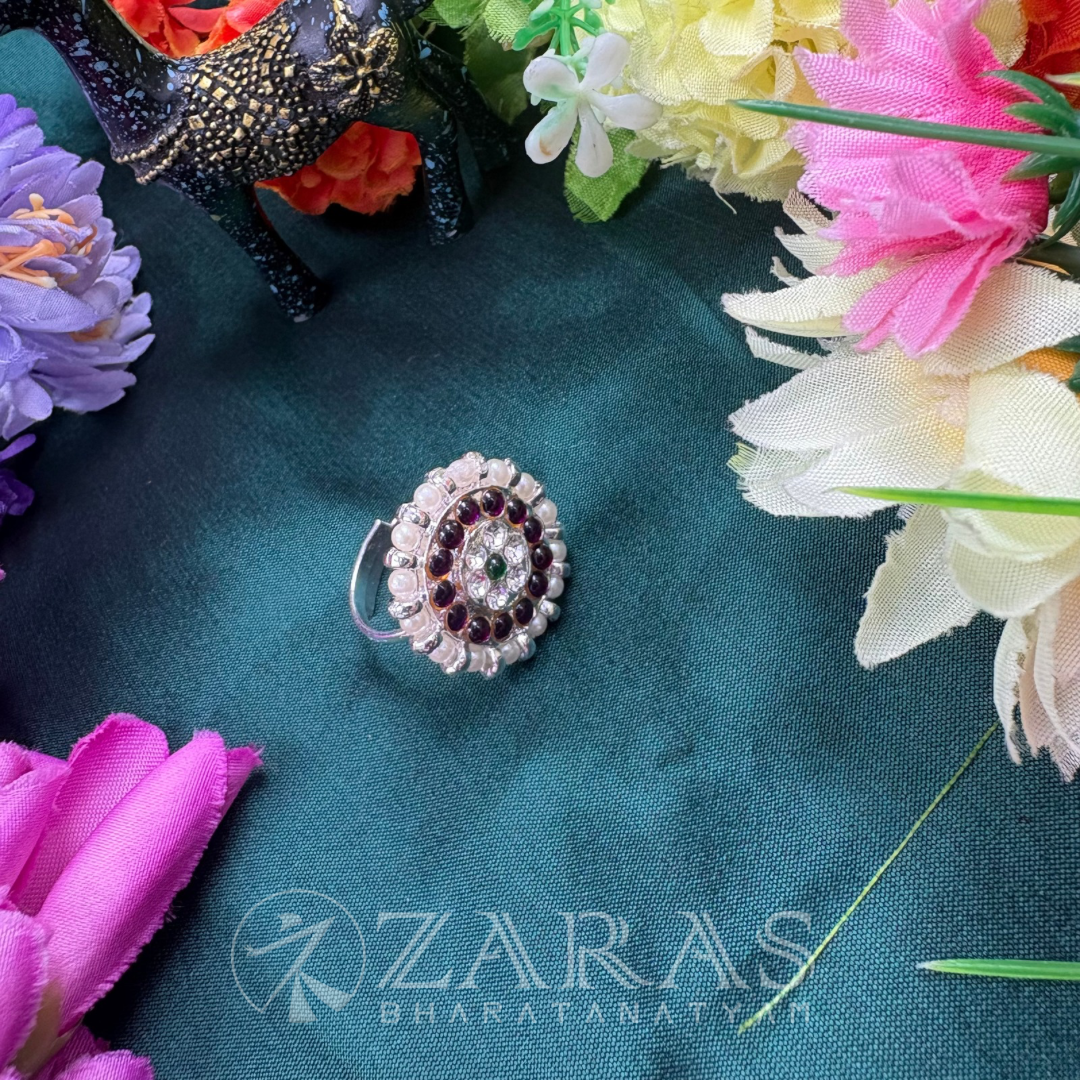 Bharatanatyam Dance Jewellery Silver - Finger Ring Purple kemp CS (Big) image 0