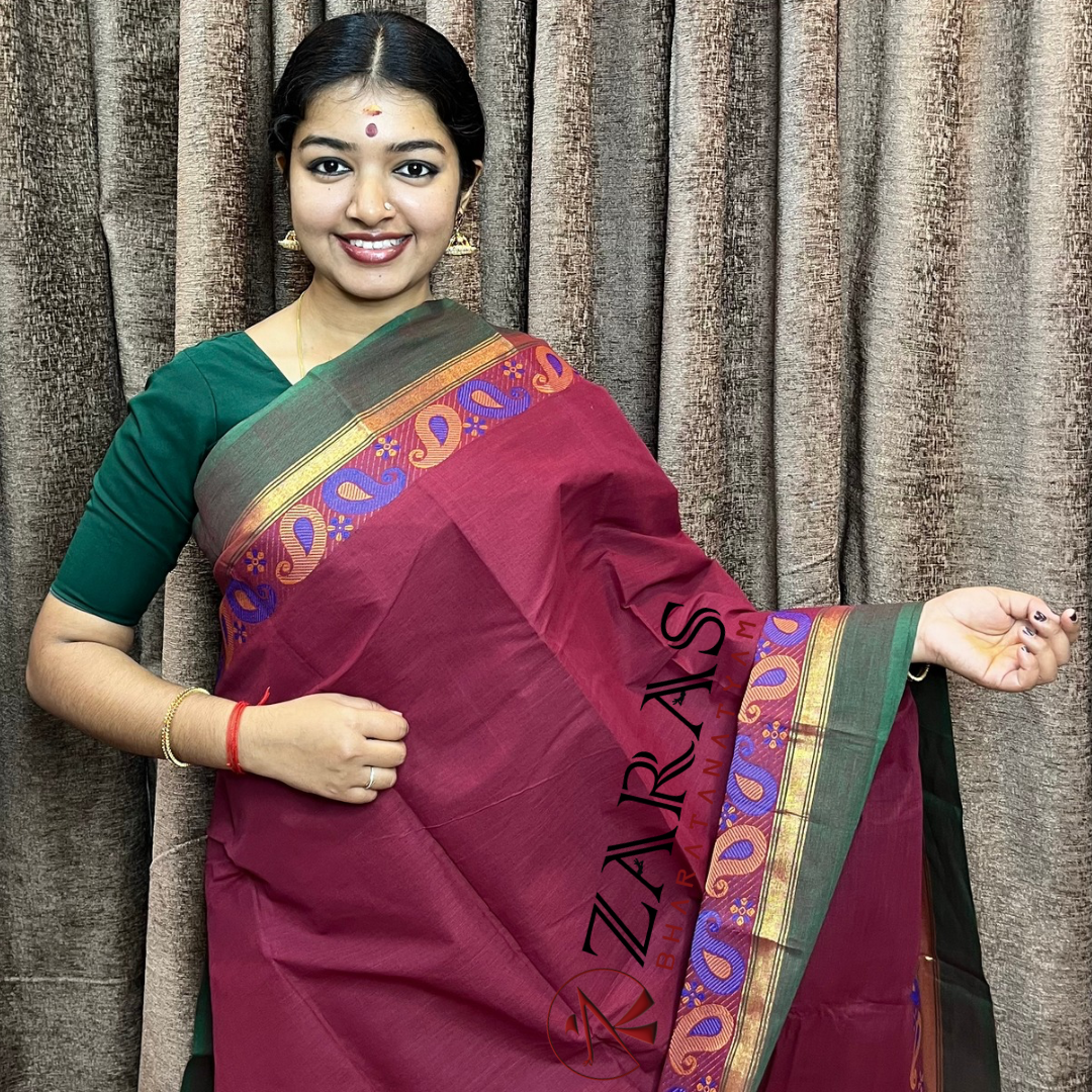 Bharatanatyam Dance Practice Saree - Maroon Green Manga Border image 0
