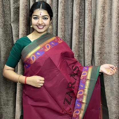 Bharatanatyam Dance Practice Saree - Maroon Green Manga Border image 0