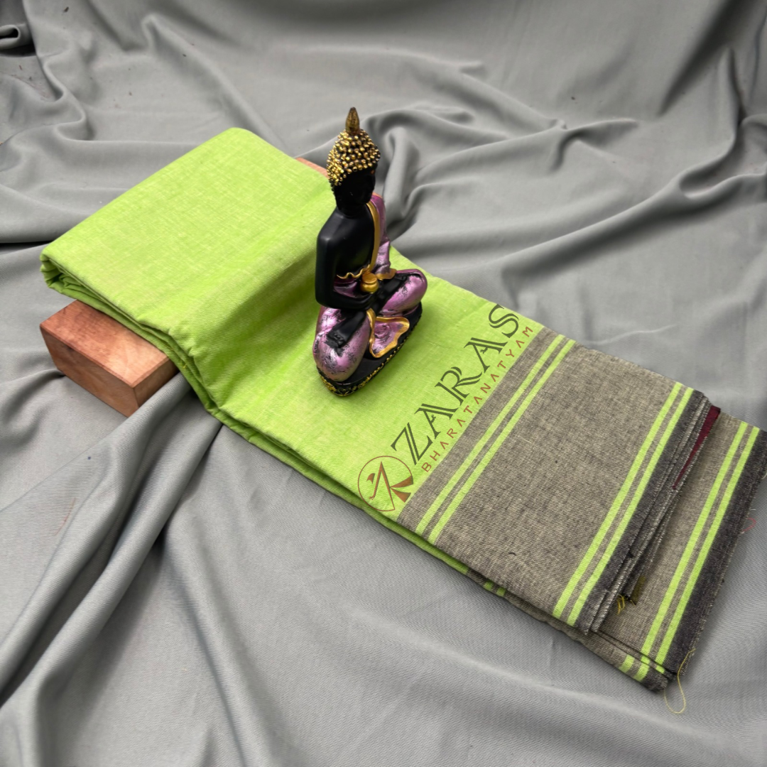Bharatanatyam Dance Practice Saree - L Green With Bla Plain Border image 1