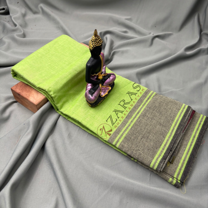 Bharatanatyam Dance Practice Saree - L Green With Bla Plain Border image 1