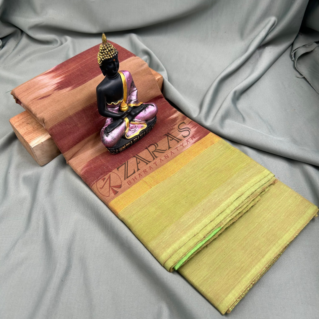 Bharatanatyam Dance Practice Saree - Brown with L Green Ikkat Border image 0