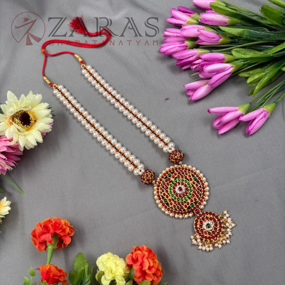 Bharatanatyam Dance Jewellery Haaram - 2 L Balls Round RG Kemp Maalai / Long Beads image 1