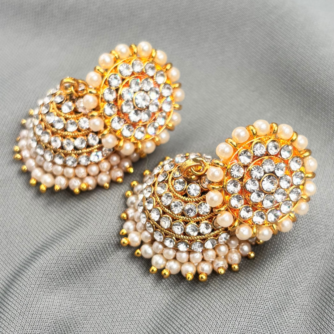 Bharatanatyam Dance Jewellery - 4L Jimiki with Kammal P Full White Stone image 3